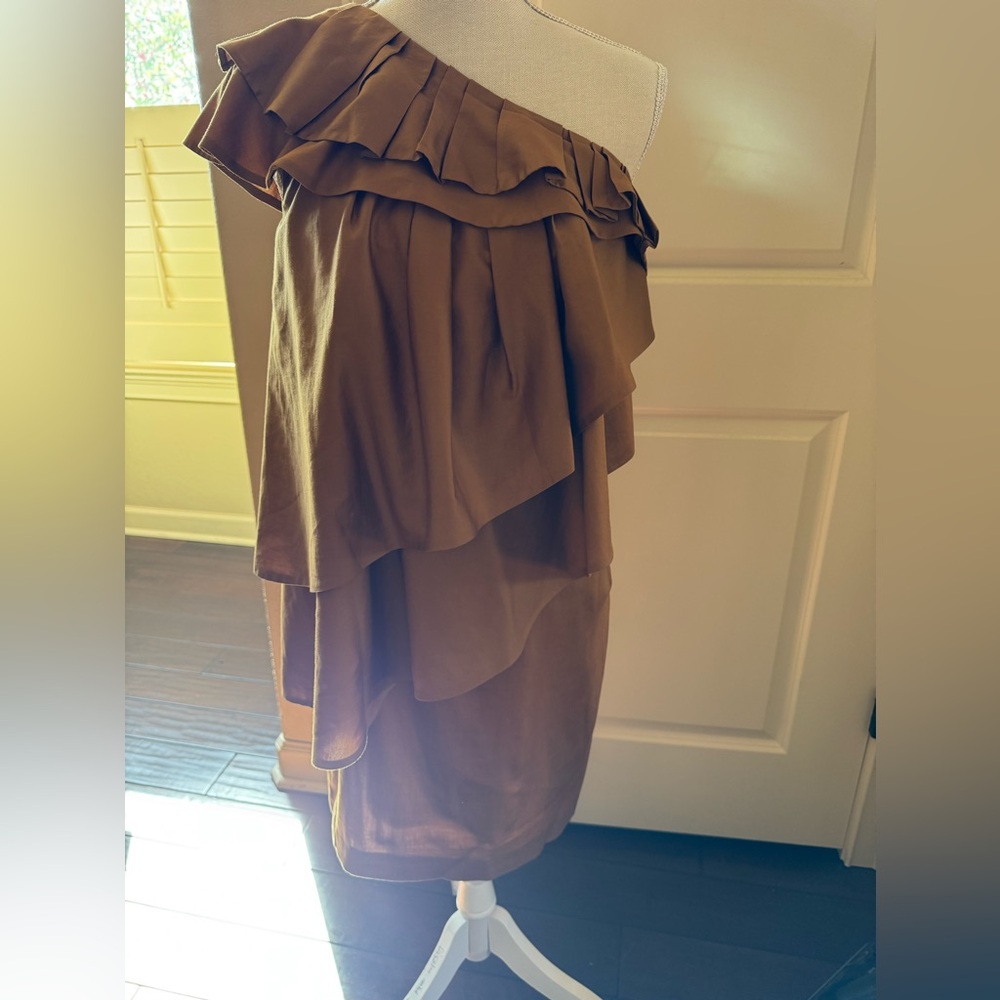Ports 1961 Asymmetrical one shoulder Brown/Gold Dress